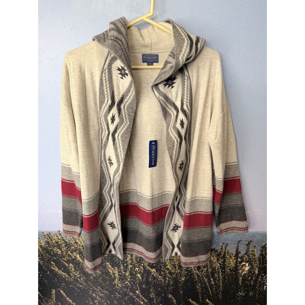 NWT Pendleton Southwestern Geometric Hooded Cardigan Sweater Women's S Open